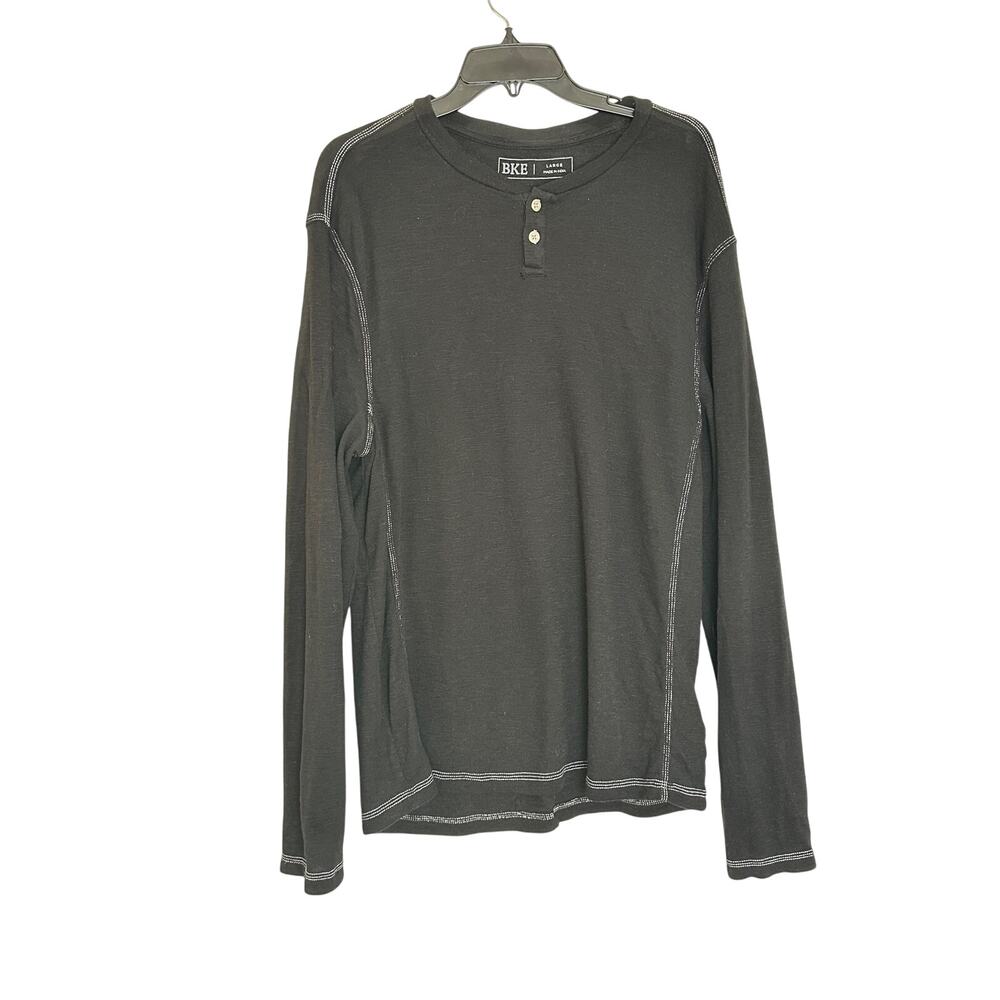 BKE Mens Y2K Black With White‎ Stitching Long Sleeve Henley Size Large